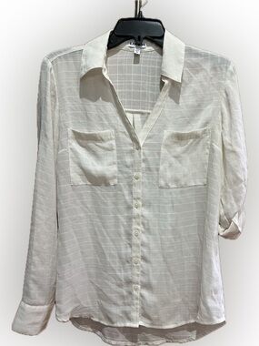 Express White Grid-Pattern Button Front Blouse M